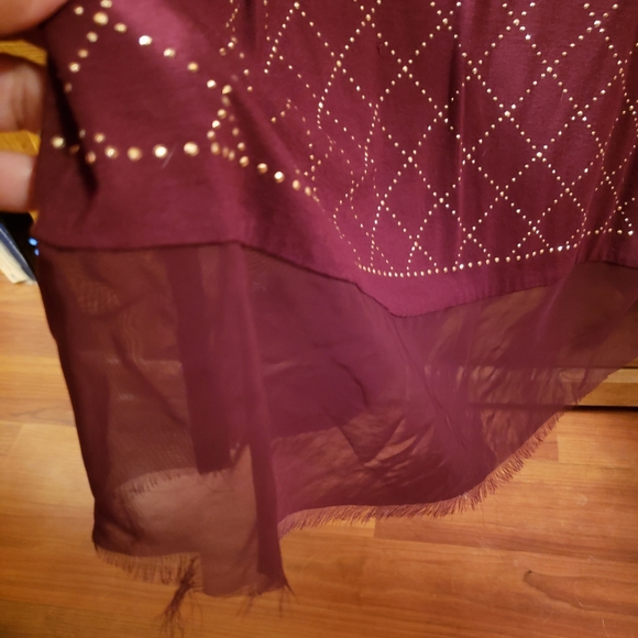 BELLDINI 3/4 Sleeve Maroon Embellished Loose Crewneck Top XL - Picture 3 of 6